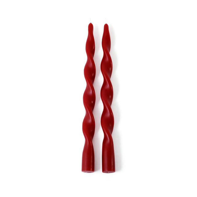 Zodax 12" Crimson Red Lumire Twist Formal Taper Candles, Set of 12 Holiday Table Dcor