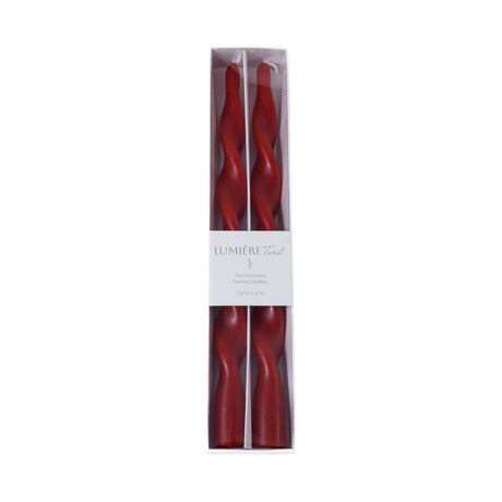 Zodax 12" Crimson Red Lumire Twist Formal Taper Candles, Set of 12 Holiday Table Dcor
