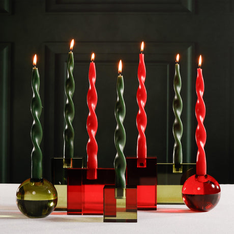Zodax 12" Crimson Red Lumire Twist Formal Taper Candles, Set of 12 Holiday Table Dcor