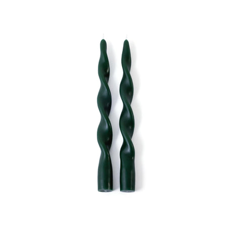 Zodax 10" Alpine Green Lumire Twist Formal Taper Candles, Set of 12 Holiday Table Dcor