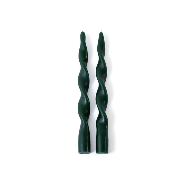 Zodax 10" Alpine Green Lumire Twist Formal Taper Candles, Set of 12 Holiday Table Dcor