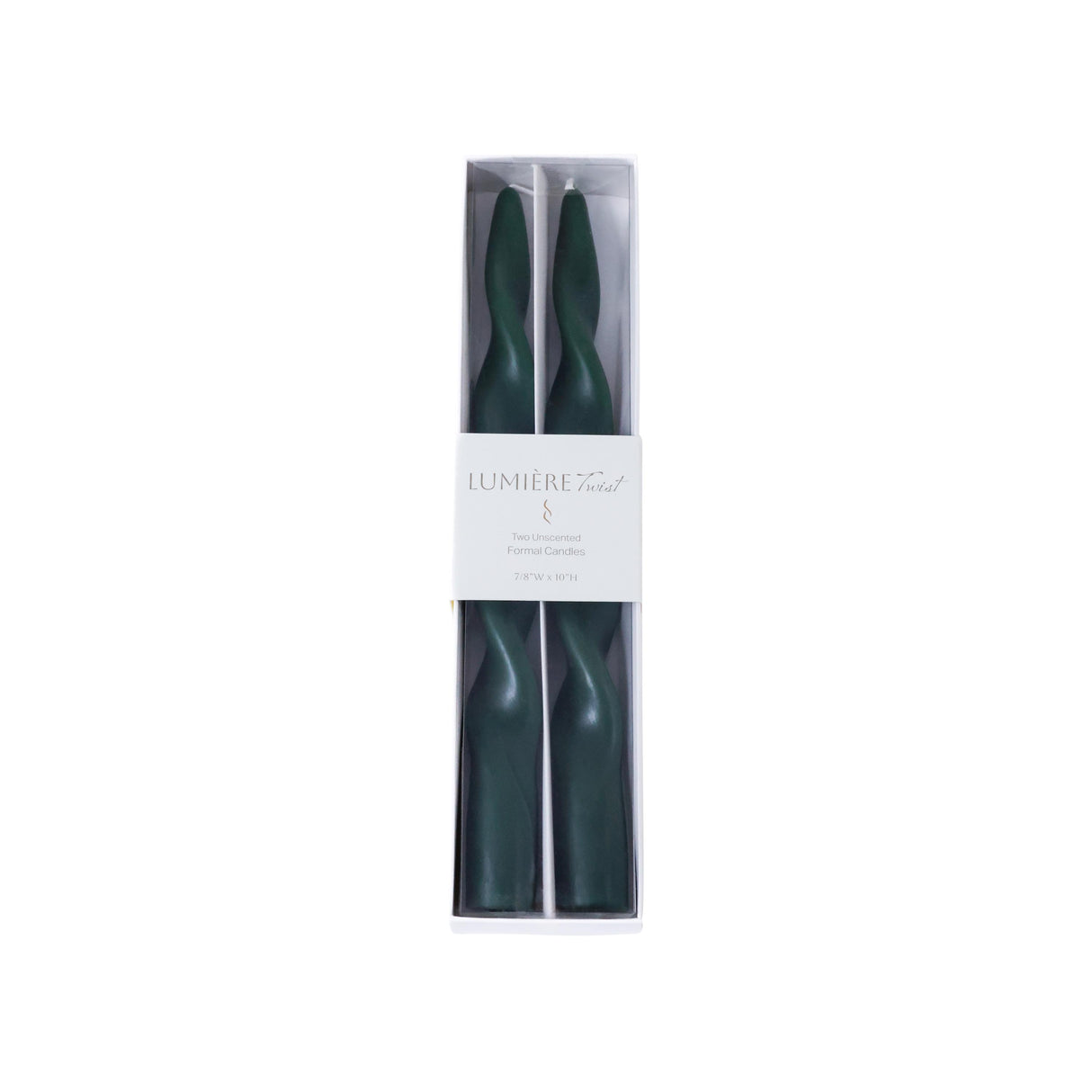 Zodax 10" Alpine Green Lumire Twist Formal Taper Candles, Set of 12 Holiday Table Dcor