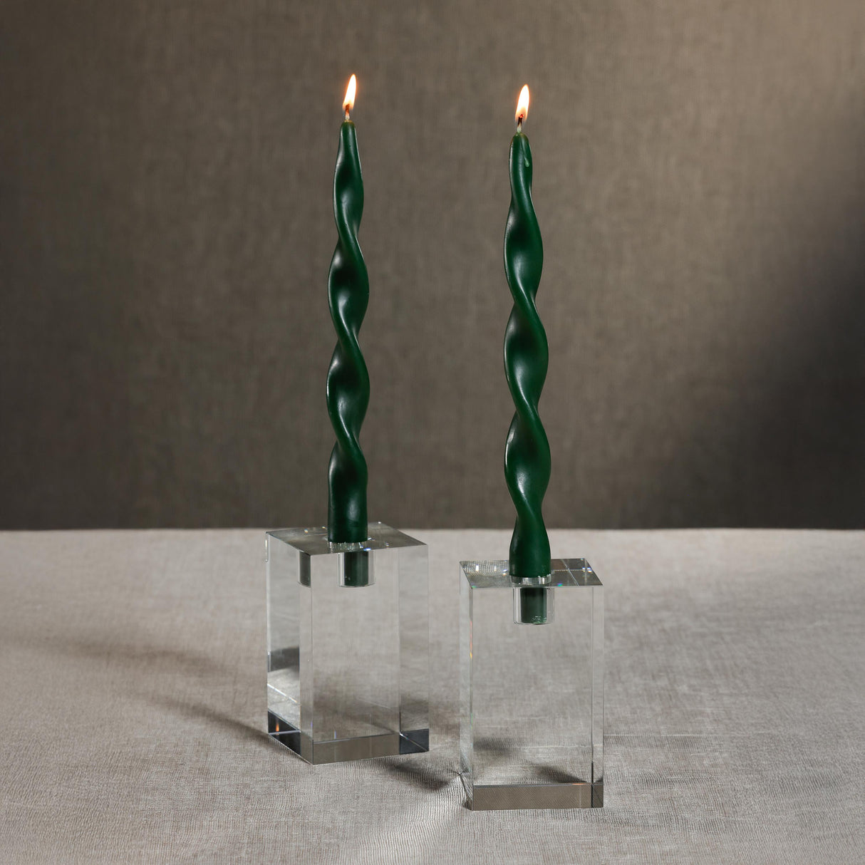 Zodax 10" Alpine Green Lumire Twist Formal Taper Candles, Set of 12 Holiday Table Dcor