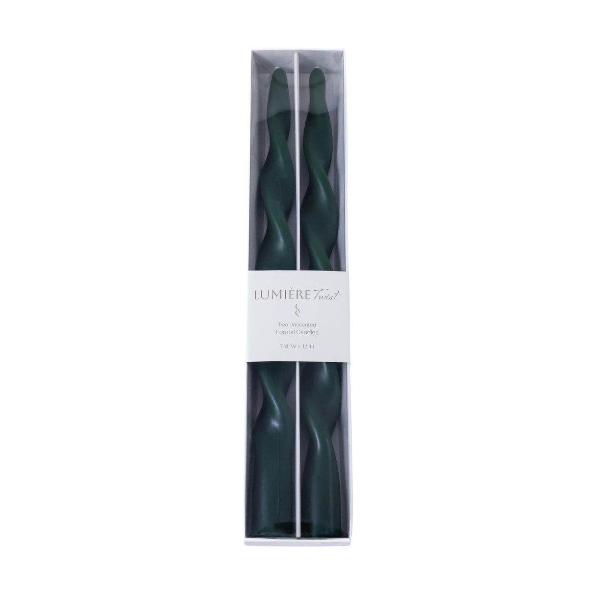 Zodax 12" Alpine Green Lumire Twist Formal Taper Candles, Set of 12 Holiday Table Dcor