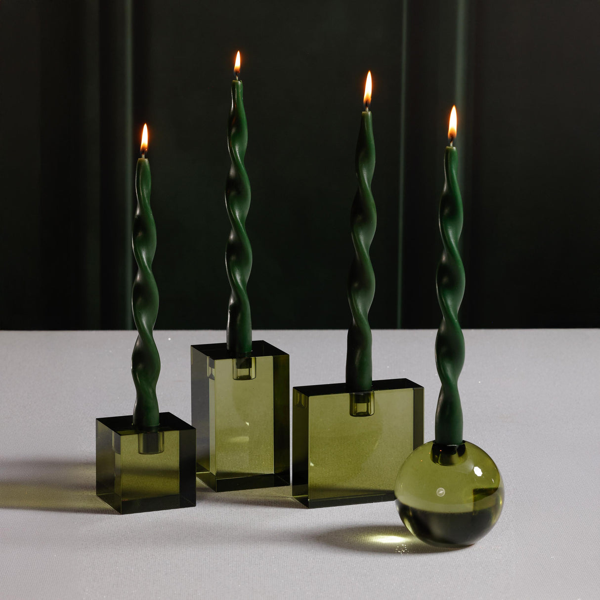 Zodax 12" Alpine Green Lumire Twist Formal Taper Candles, Set of 12 Holiday Table Dcor