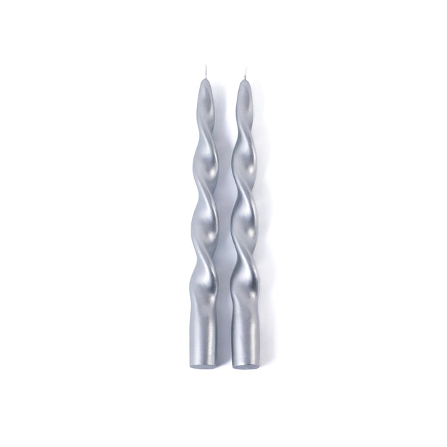 Zodax 10" Silver Lumire Twist Formal Taper Candles, Set of 12 Holiday Table Dcor