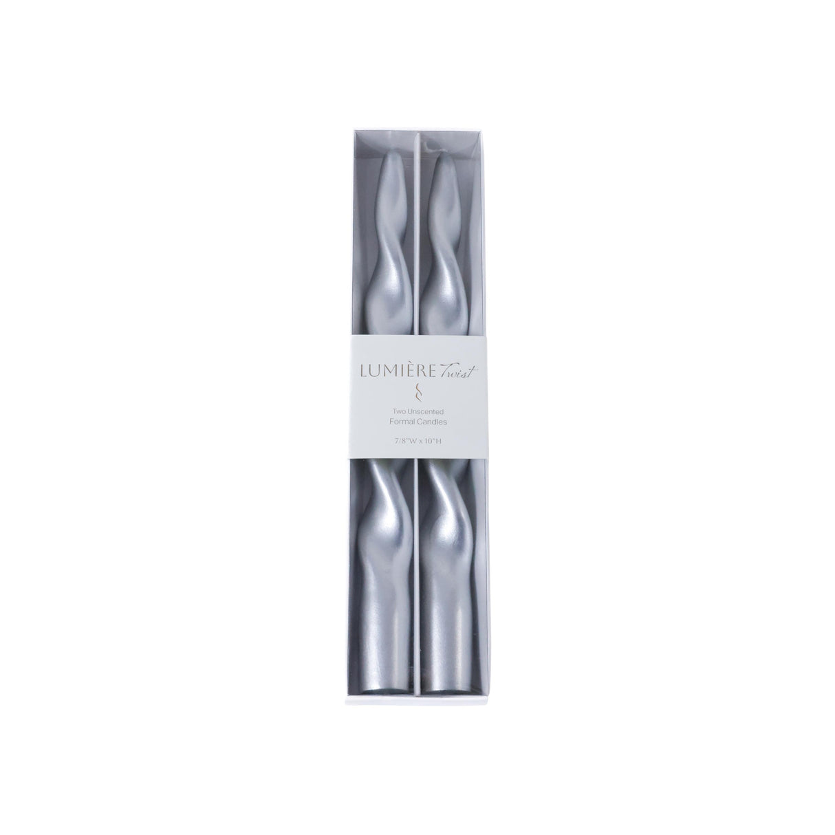 Zodax 10" Silver Lumire Twist Formal Taper Candles, Set of 12 Holiday Table Dcor