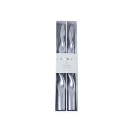 Zodax 10" Silver Lumire Twist Formal Taper Candles, Set of 12 Holiday Table Dcor