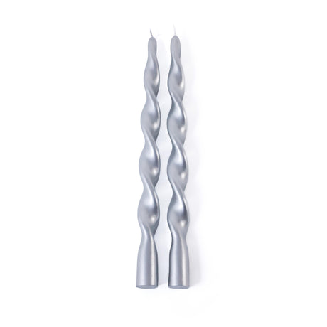 Zodax 12" Silver Lumire Twist Formal Taper Candles, Set of 12 Holiday Table Dcor