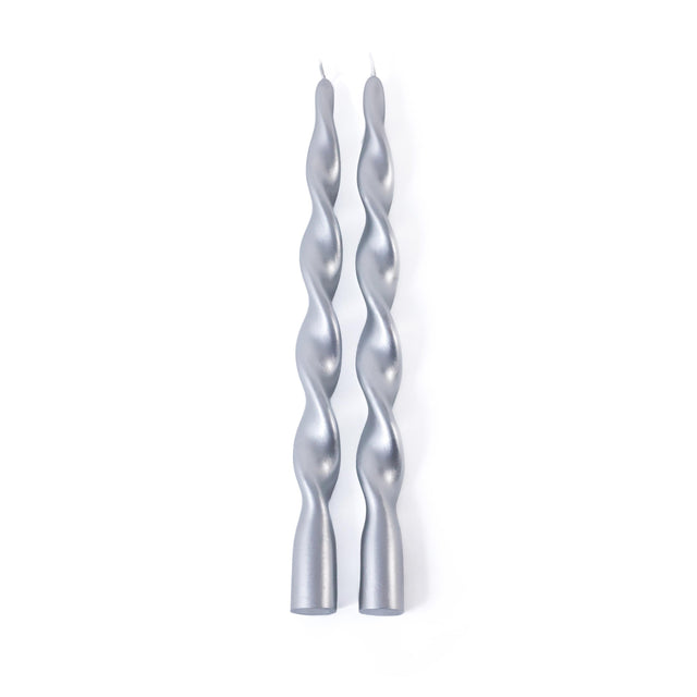 Zodax 12" Silver Lumire Twist Formal Taper Candles, Set of 12 Holiday Table Dcor