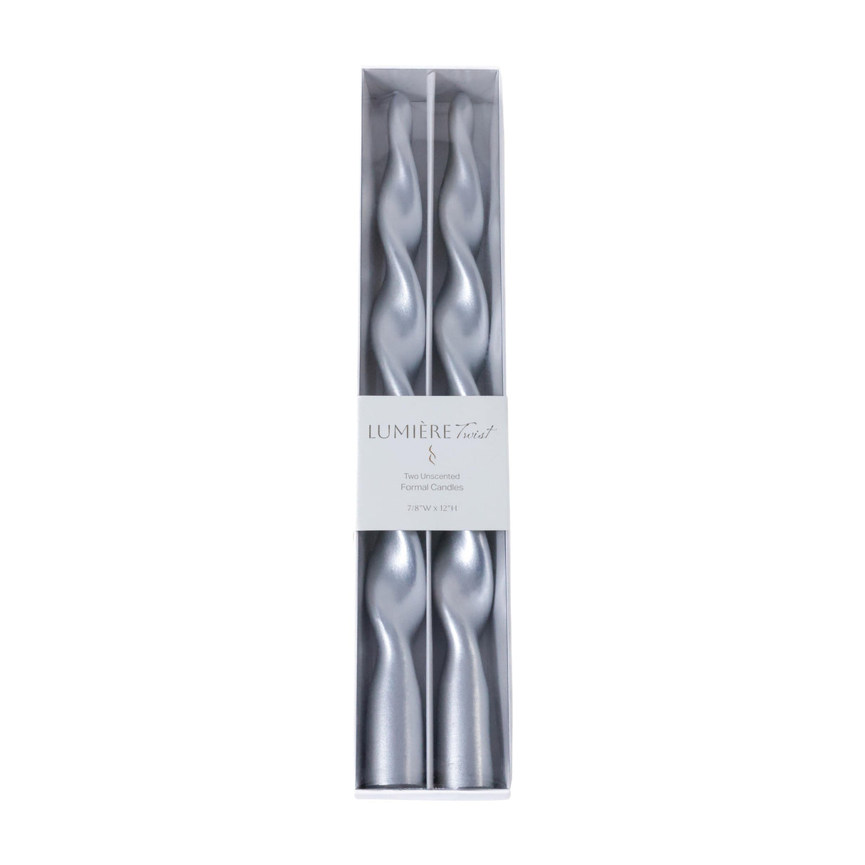 Zodax 12" Silver Lumire Twist Formal Taper Candles, Set of 12 Holiday Table Dcor