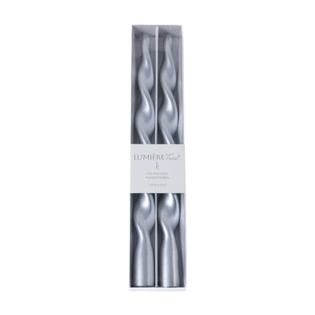 Zodax 12" Silver Lumire Twist Formal Taper Candles, Set of 12 Holiday Table Dcor