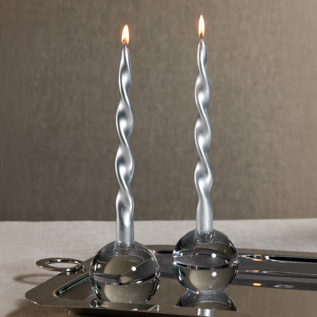 Zodax 12" Silver Lumire Twist Formal Taper Candles, Set of 12 Holiday Table Dcor