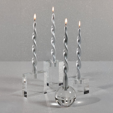 Zodax 12" Silver Lumire Twist Formal Taper Candles, Set of 12 Holiday Table Dcor