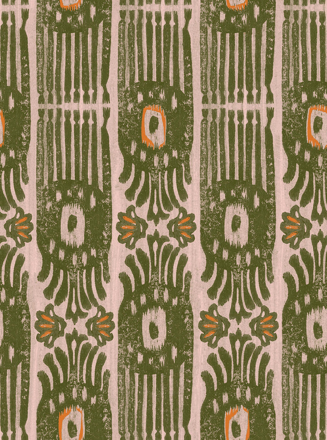 MindTheGap IKAT Notting Hill GREEN/ORANGE/TAUPE Wallpaper