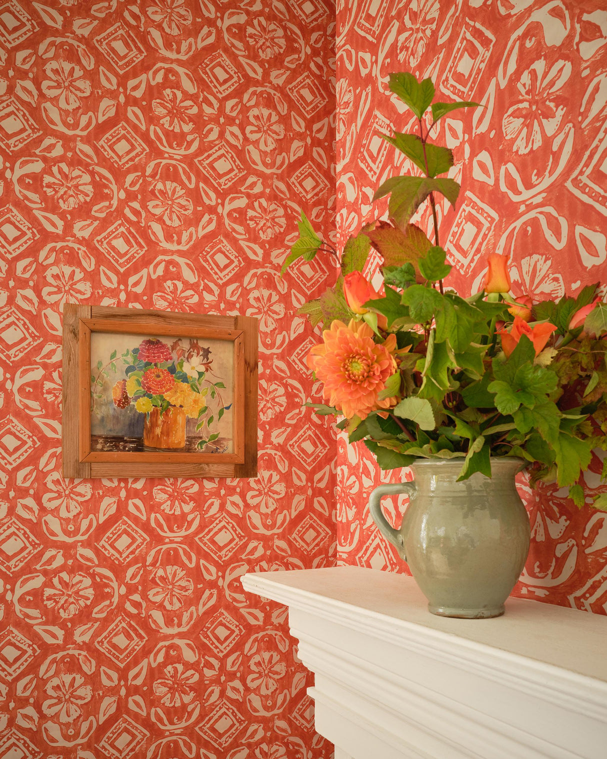 MindTheGap WALLFLOWER Clementine ORANGE/TAUPE Wallpaper