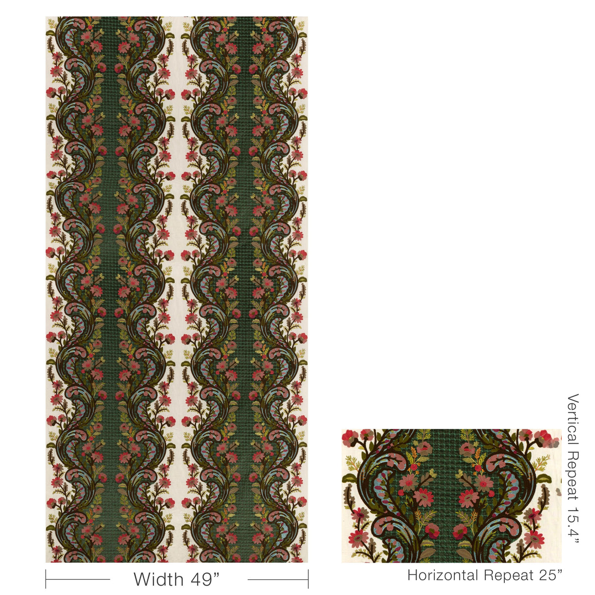 Brunschwig & Fils VICTORIA EMB JADE/ROSE Fabric