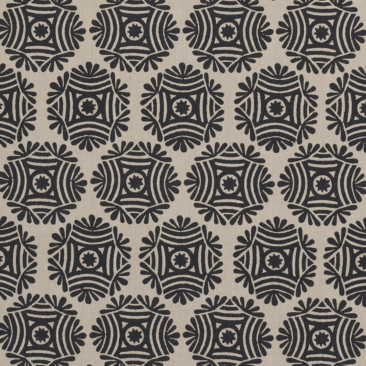 Schumacher Gilded Star Hand Block Black Fabric