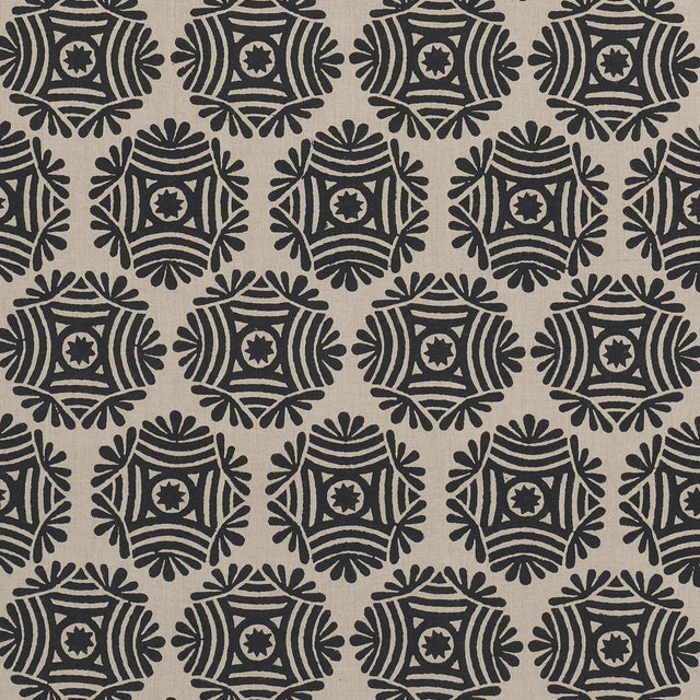 Schumacher Gilded Star Hand Block Black Fabric