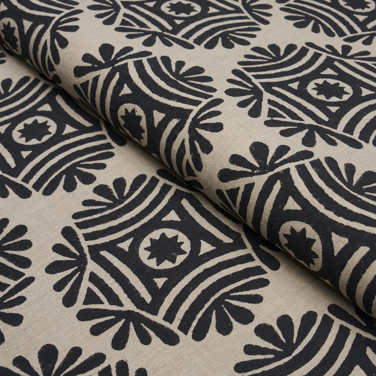 Schumacher Gilded Star Hand Block Black Fabric