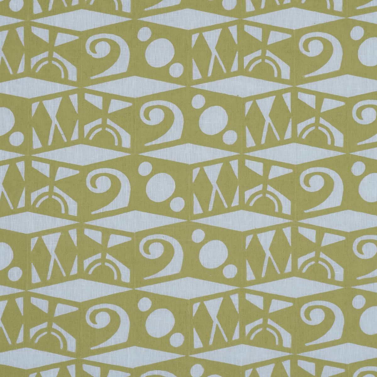Schumacher Tarot Hand Block Sky & Green Fabric