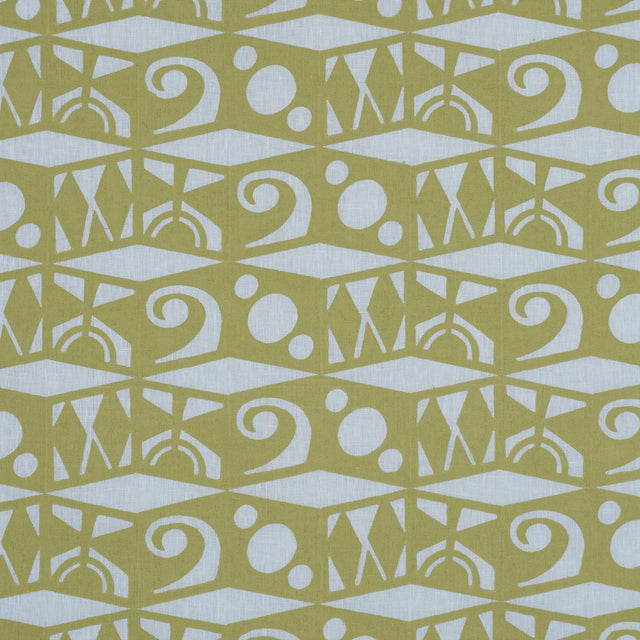 Schumacher Tarot Hand Block Sky & Green Fabric