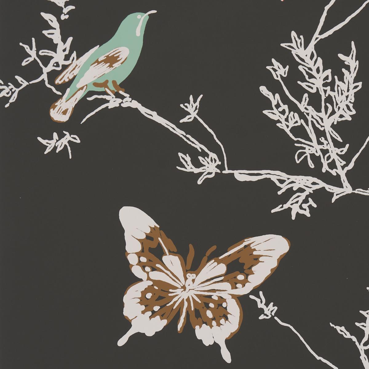Schumacher Birds & Butterflies Graphite Wallpaper – DecoratorsBest
