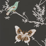Schumacher Birds & Butterflies Graphite Wallpaper