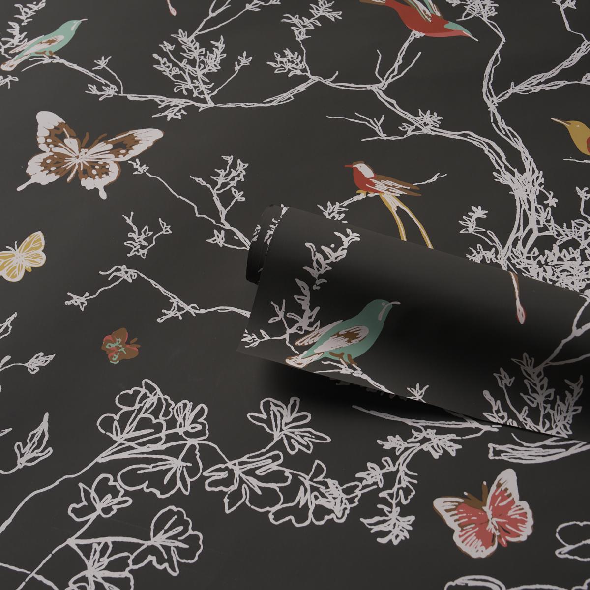 Schumacher Birds & Butterflies Graphite Wallpaper – DecoratorsBest
