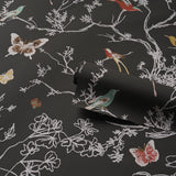 Schumacher Birds & Butterflies Graphite Wallpaper