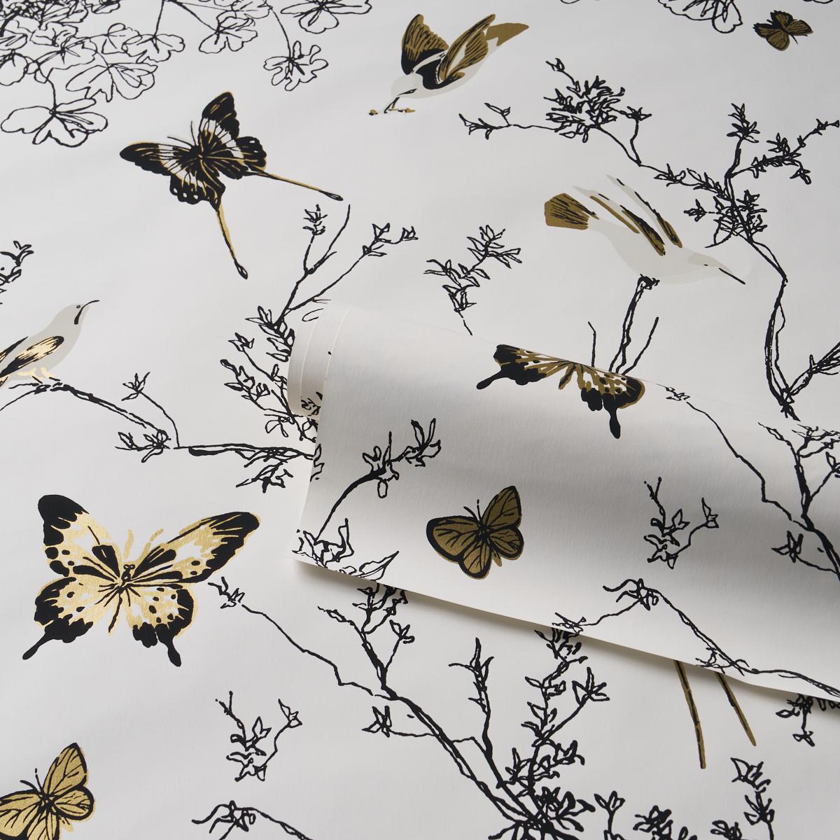 Schumacher Birds & Butterflies Black & Gold Wallpaper