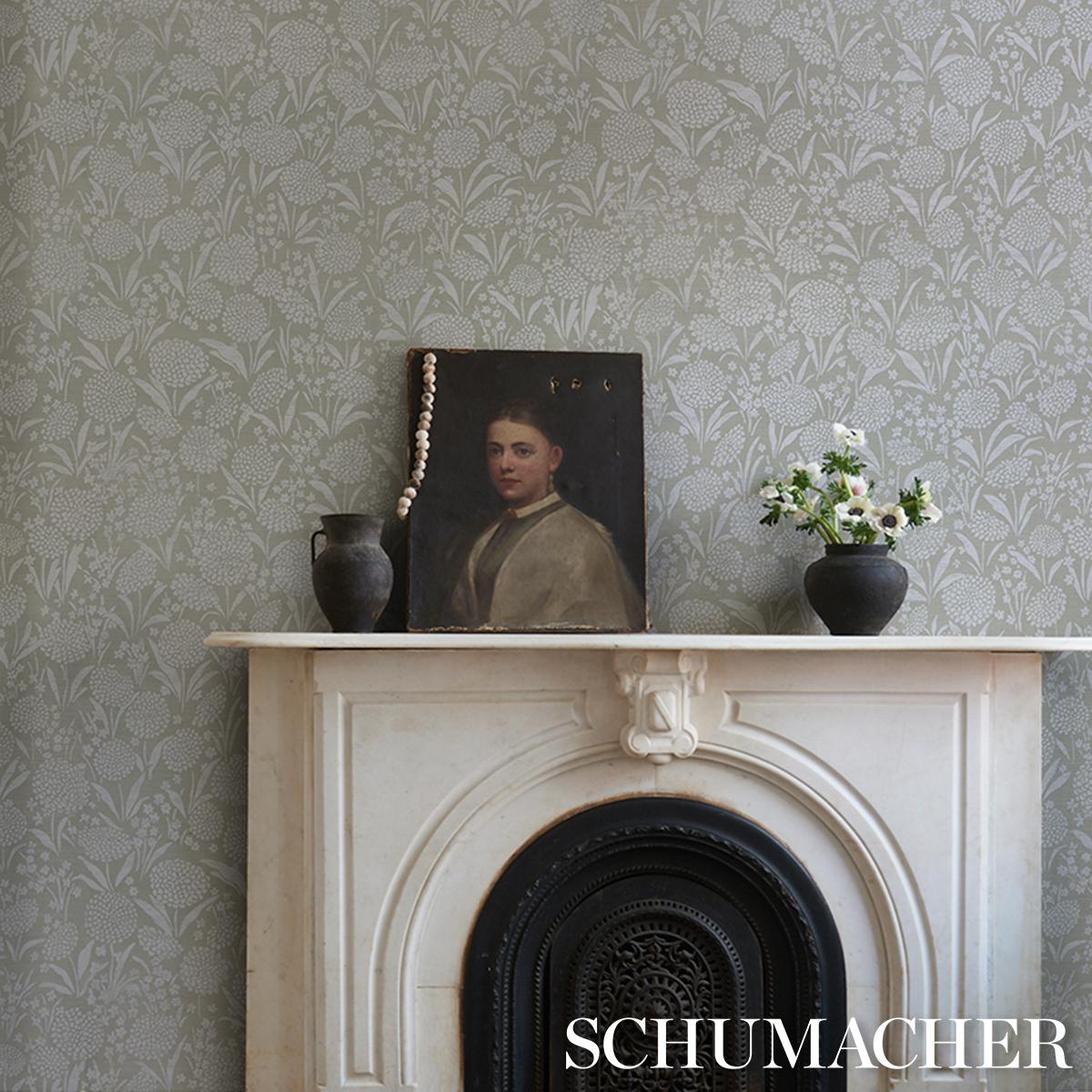 Schumacher Chrysanthemum Sisal Seaglass Wallpaper