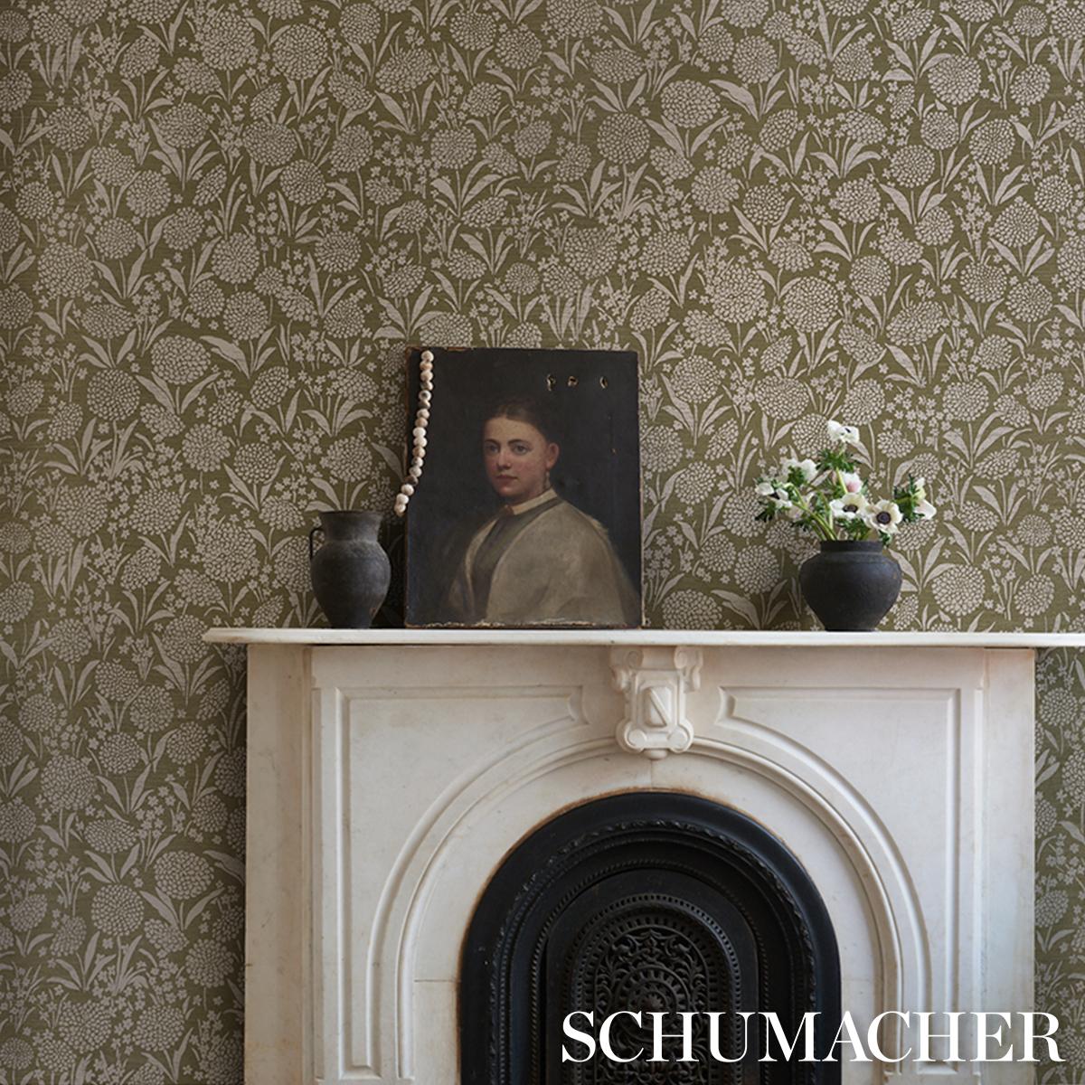 Schumacher Chrysanthemum Sisal Juniper Wallpaper