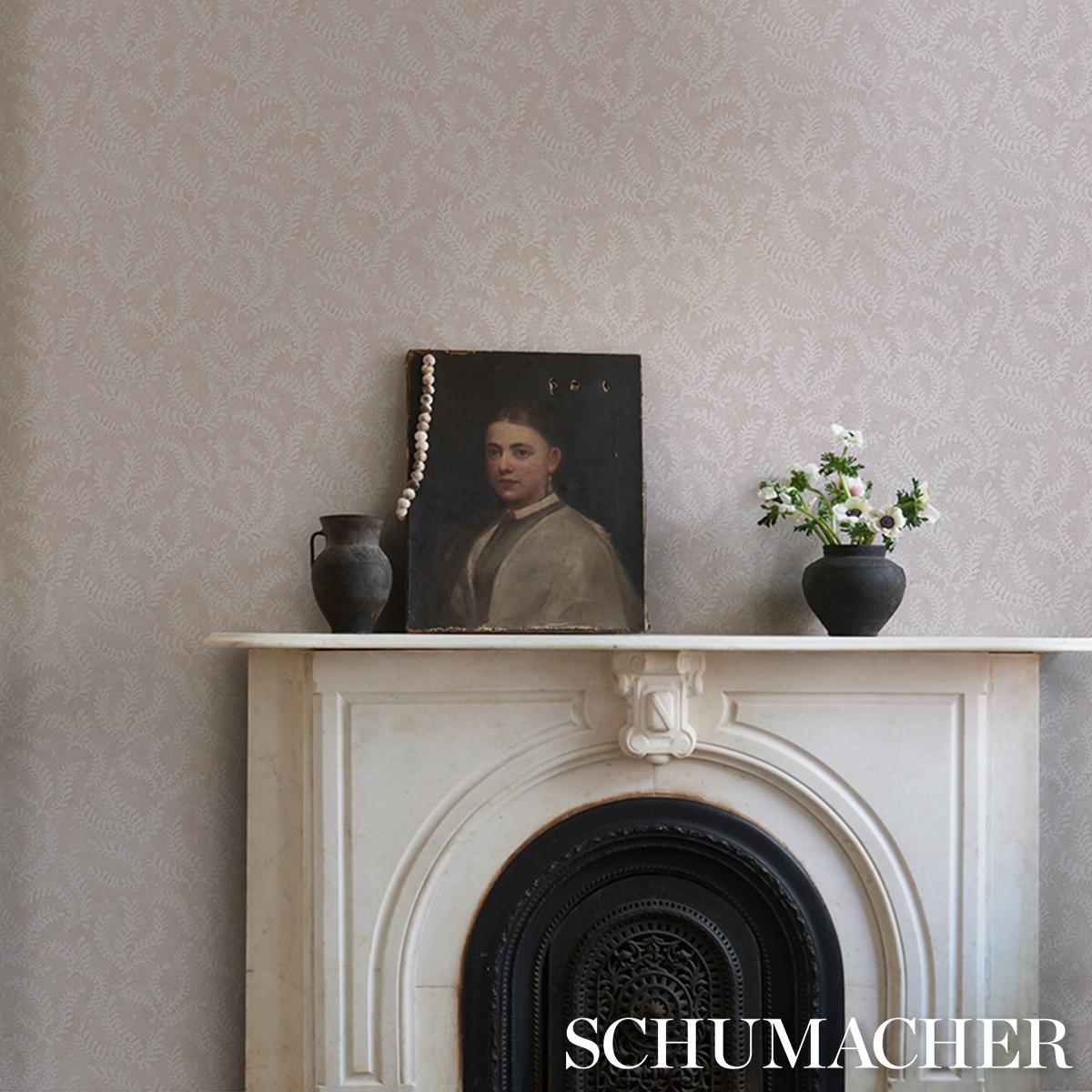 Schumacher Etched Fern Blush Wallpaper