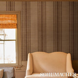 Schumacher Cassia Silk Stripe Wallcovering Walnut Wallpaper