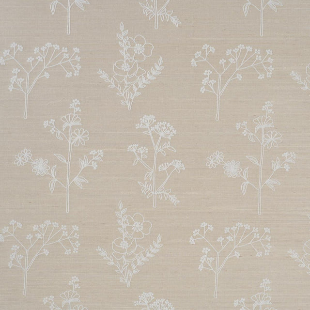 Schumacher Lisbeth Embroidered Sisal Pearl Wallpaper