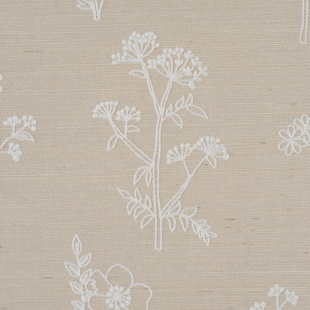 Schumacher Lisbeth Embroidered Sisal Pearl Wallpaper