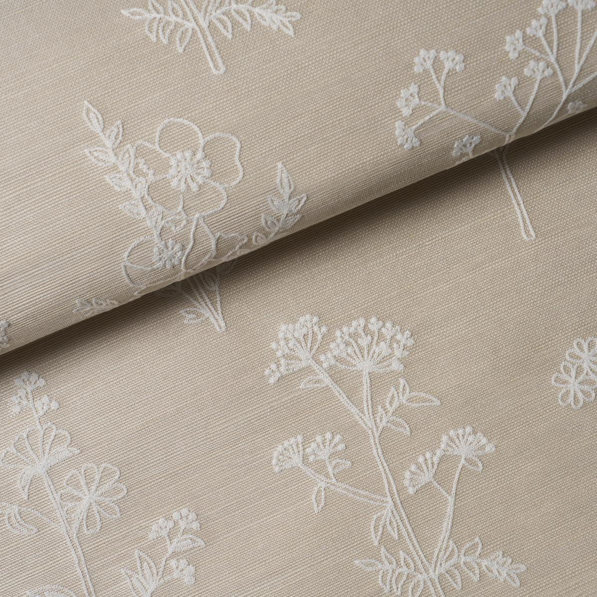 Schumacher Lisbeth Embroidered Sisal Pearl Wallpaper