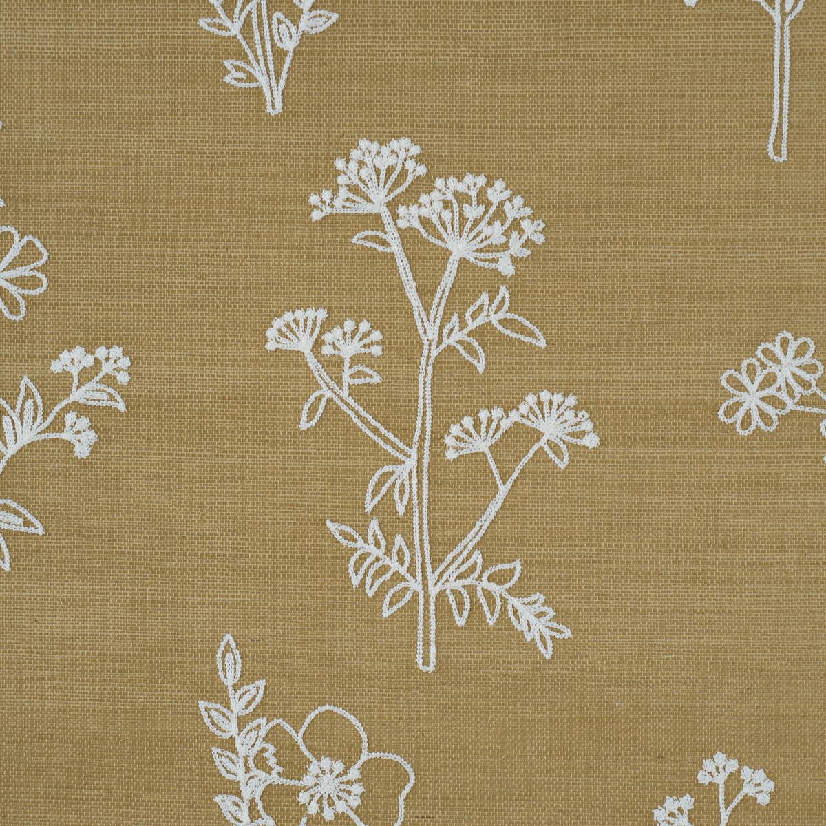 Schumacher Lisbeth Embroidered Sisal Olive Wallpaper