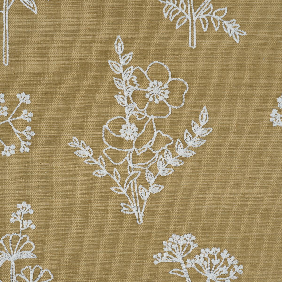 Schumacher Lisbeth Embroidered Sisal Olive Wallpaper