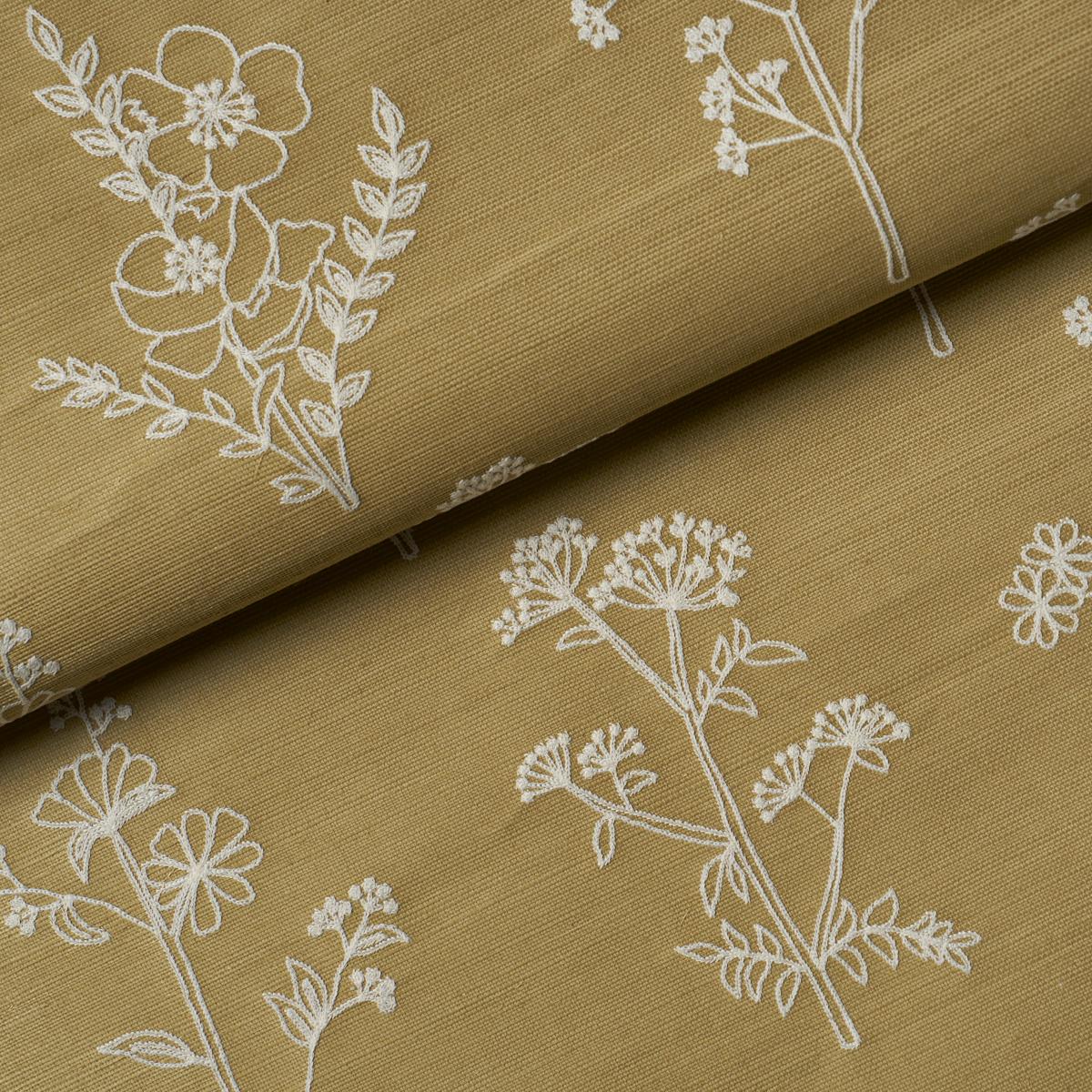 Schumacher Lisbeth Embroidered Sisal Olive Wallpaper