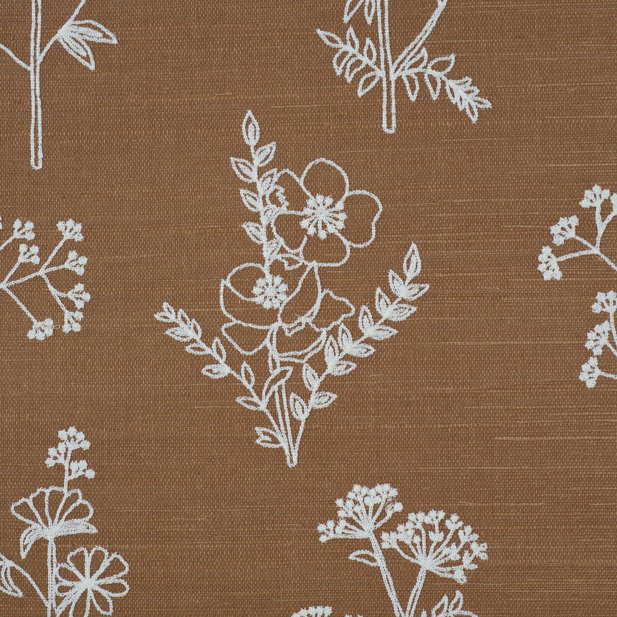 Schumacher Lisbeth Embroidered Sisal Brown Wallpaper