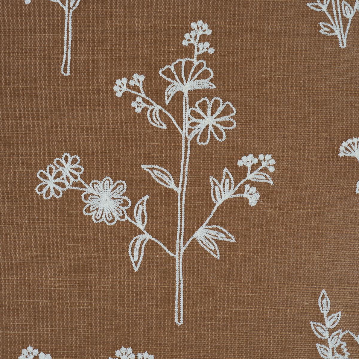 Schumacher Lisbeth Embroidered Sisal Brown Wallpaper