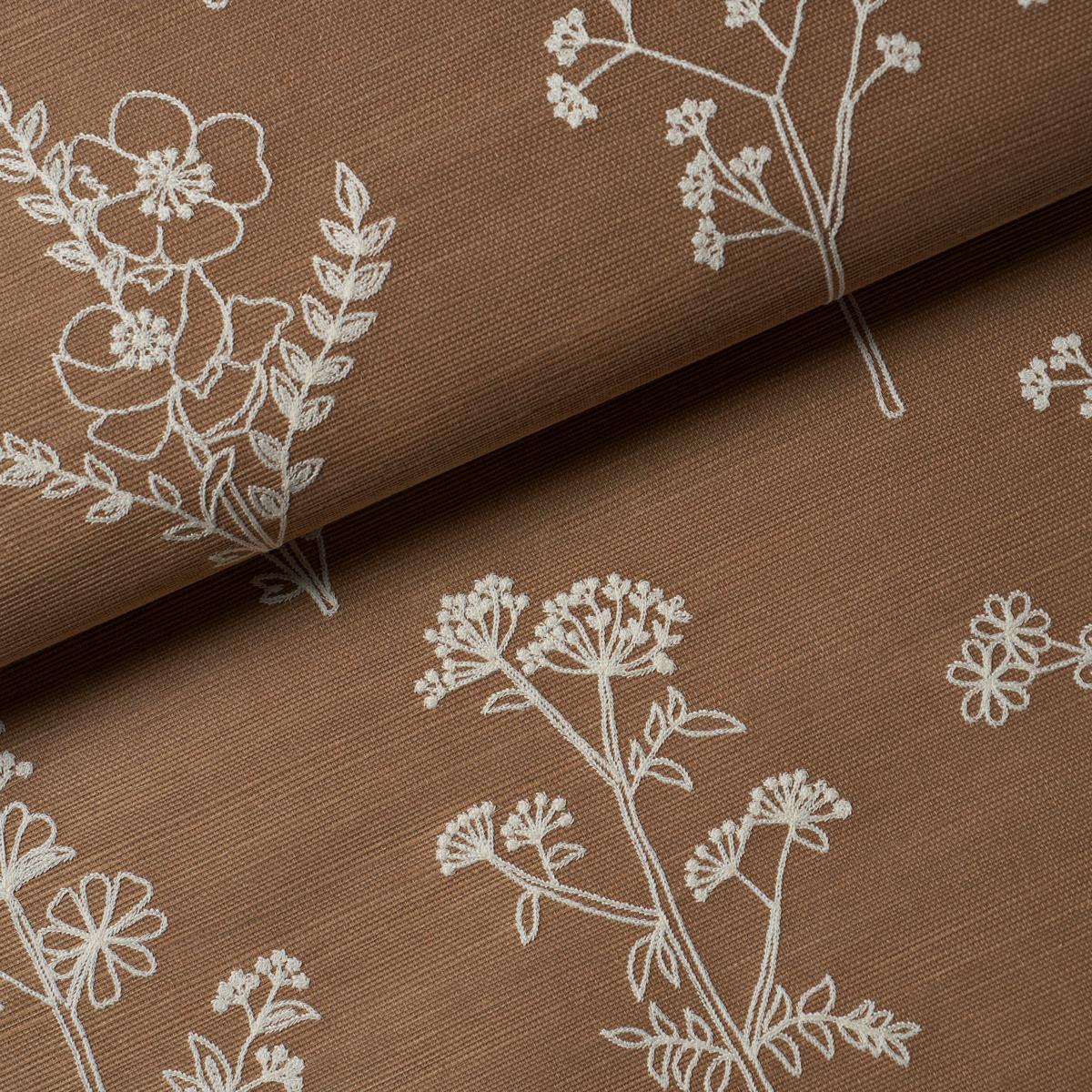Schumacher Lisbeth Embroidered Sisal Brown Wallpaper