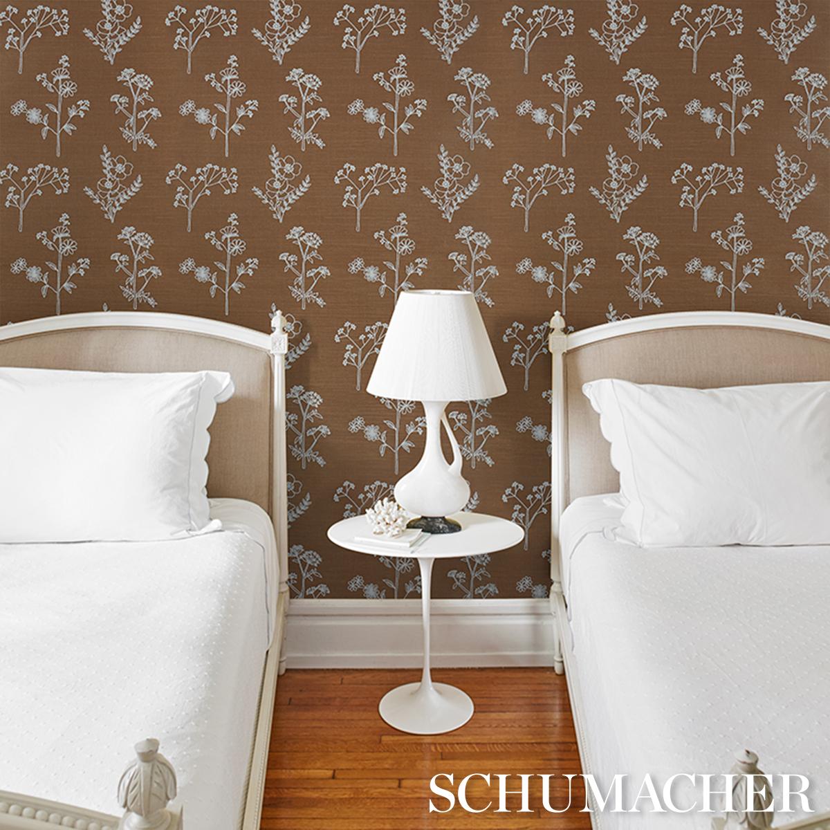 Schumacher Lisbeth Embroidered Sisal Brown Wallpaper