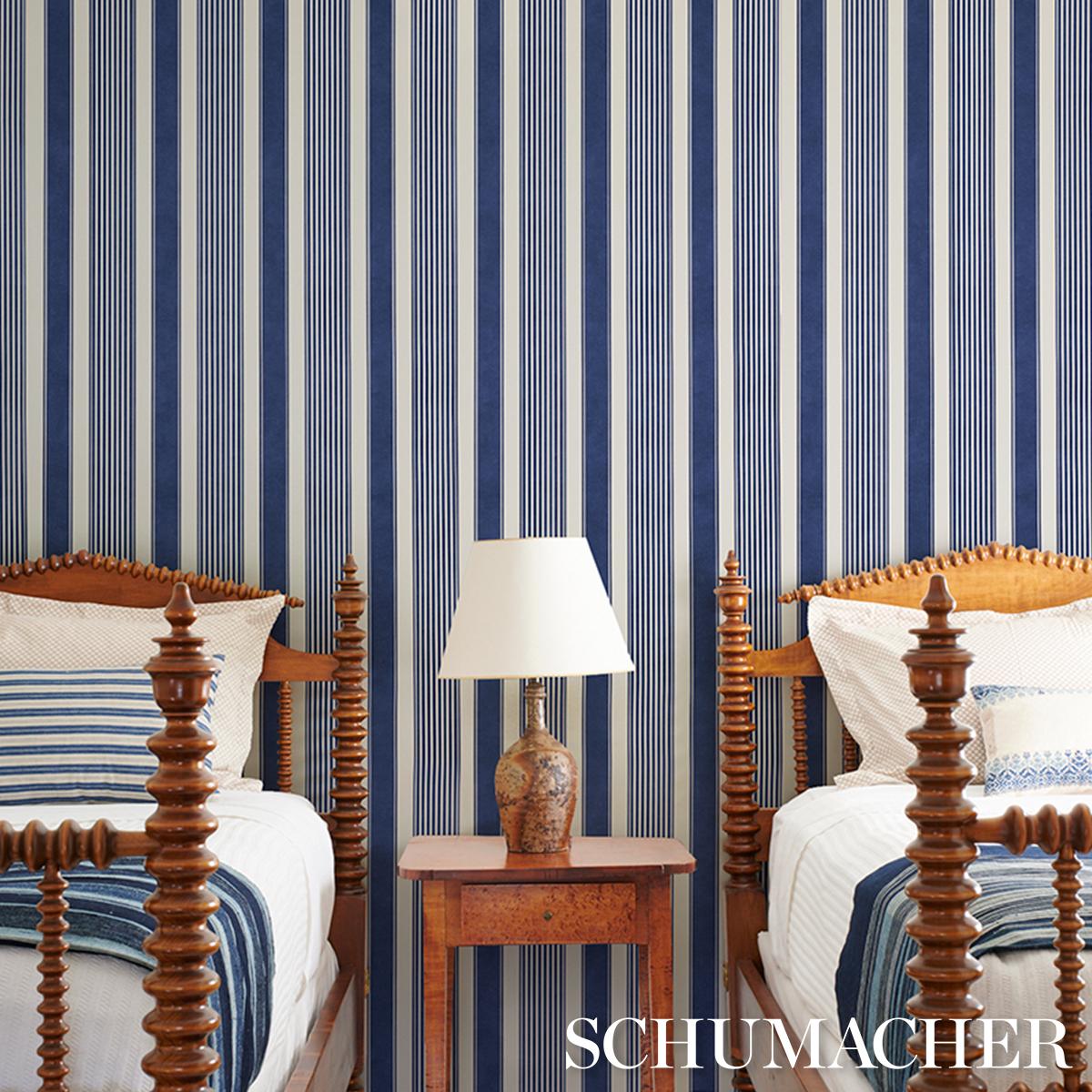 Schumacher Summerville Stripe Indigo Wallpaper