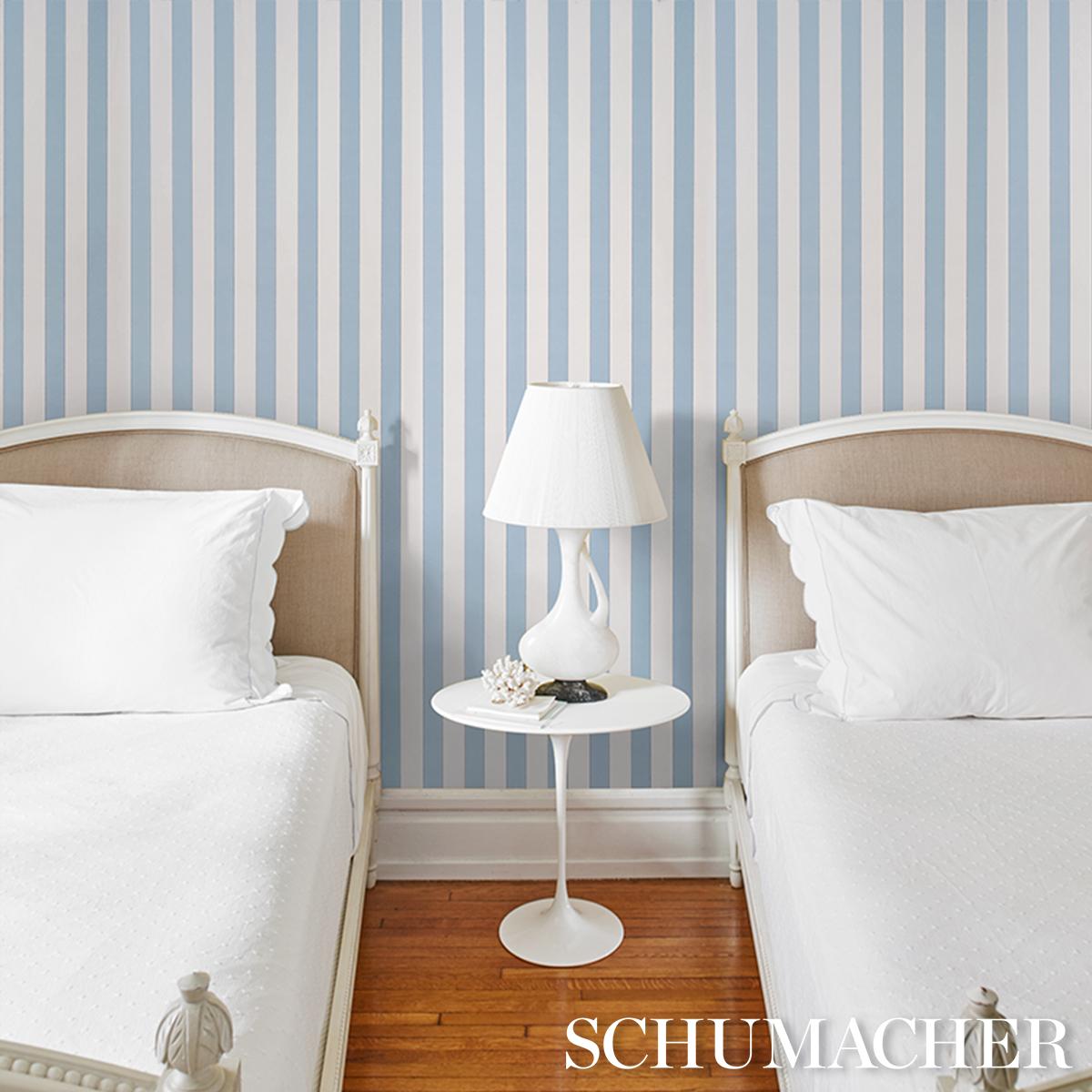 Schumacher Louise Stripe Blue Wallpaper