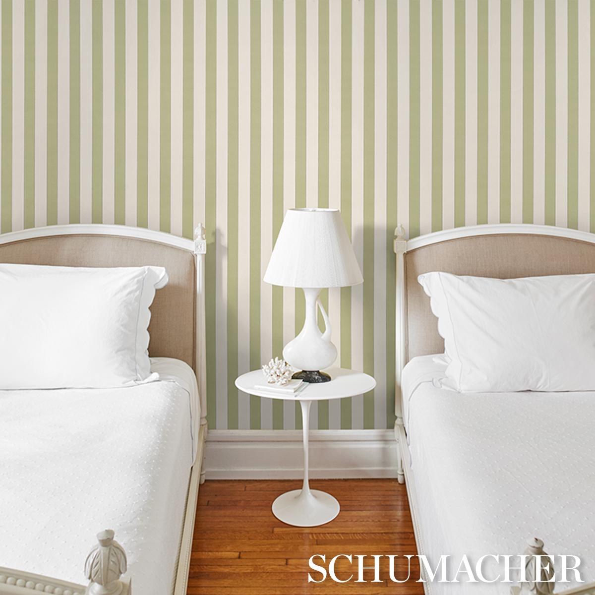 Schumacher Louise Stripe Leaf Wallpaper
