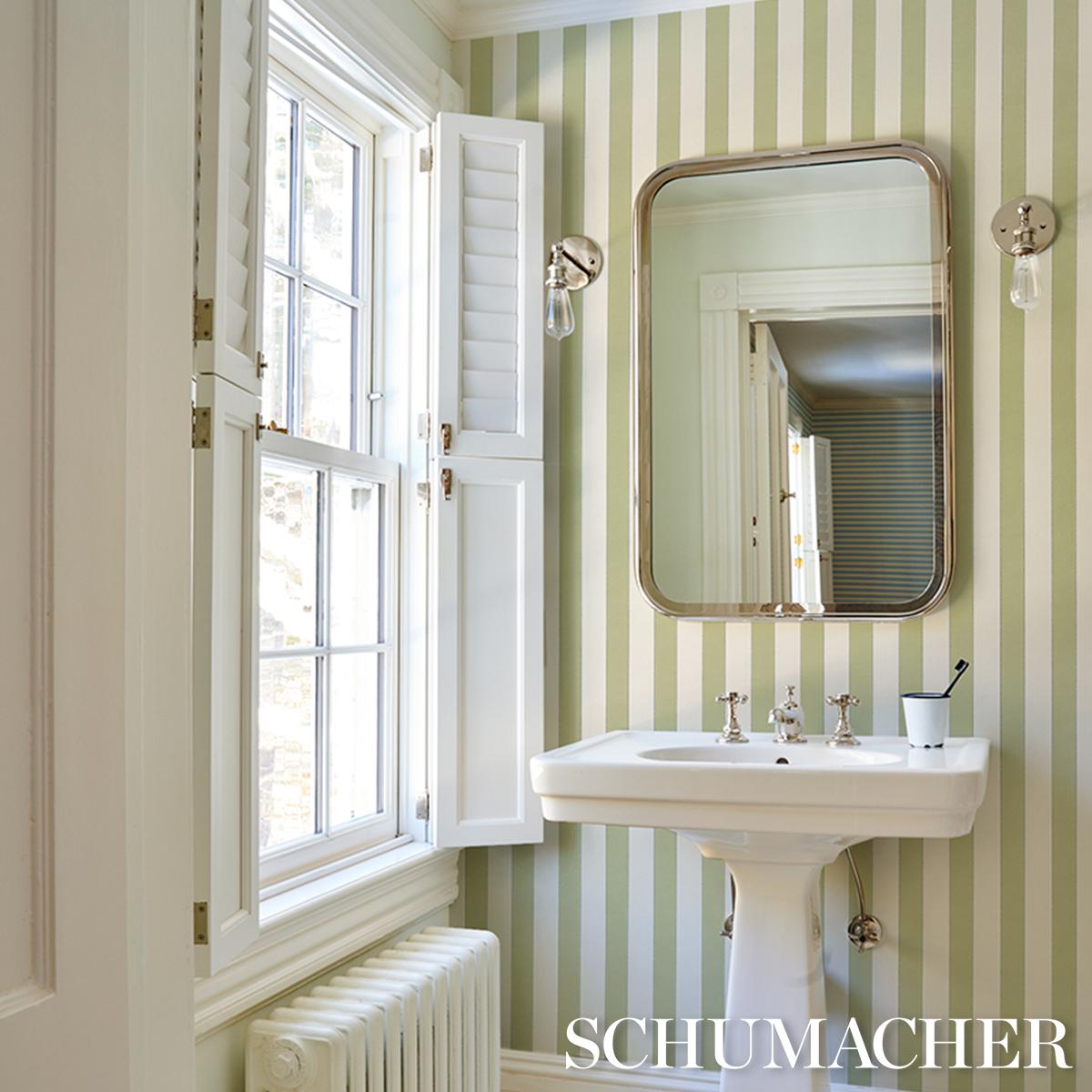 Schumacher Louise Stripe Leaf Wallpaper