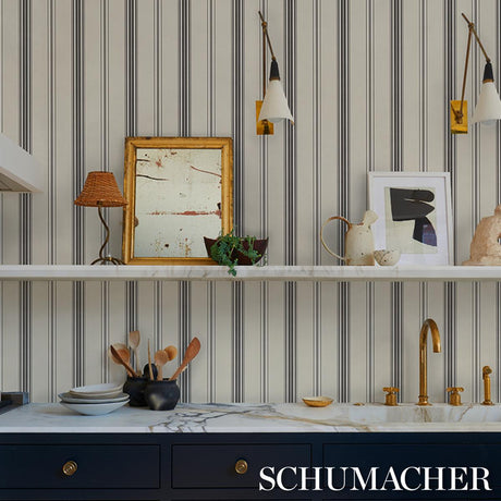 Schumacher Coco Stripe Graphite Wallpaper